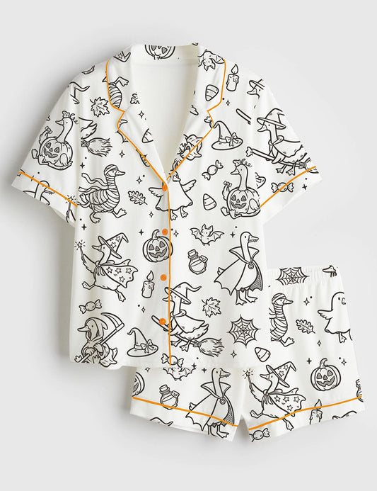 Women’s Halloween Just A Spooky Goose Short Sleeve Satin Pajama Set