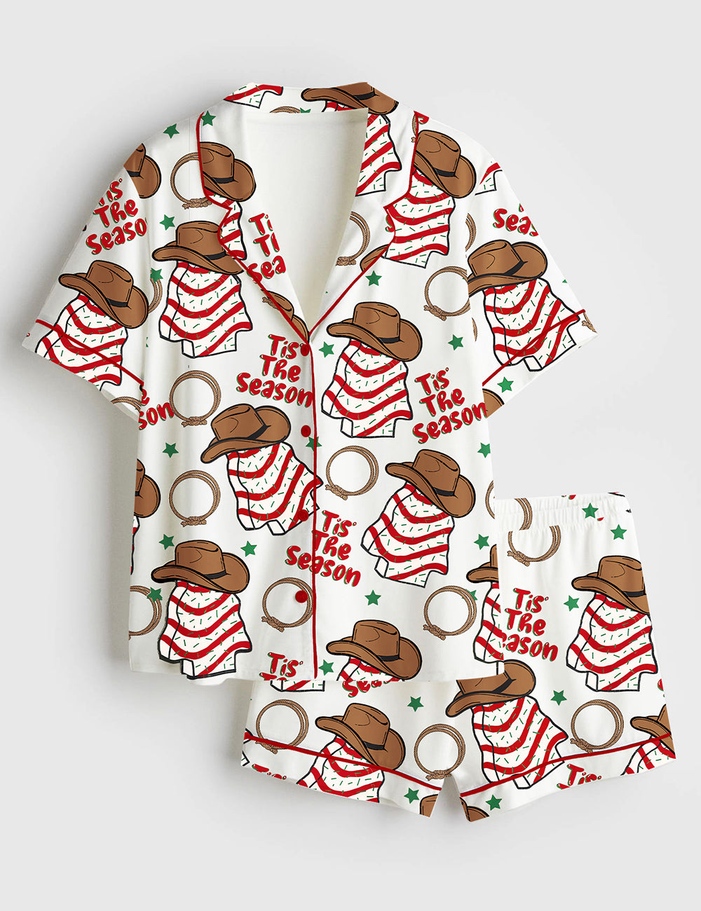 Women’s Western Cowboy Christmas Cake Short Sleeve Satin Pajama Set