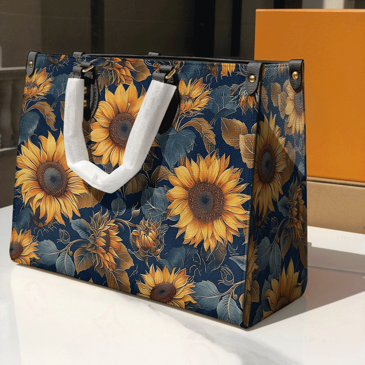 Leather Bag Rustic Sunflower