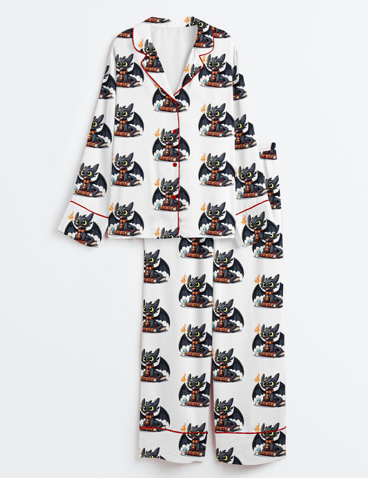 Women’s Dragon Halloween Long Sleeve Satin Pajama Set