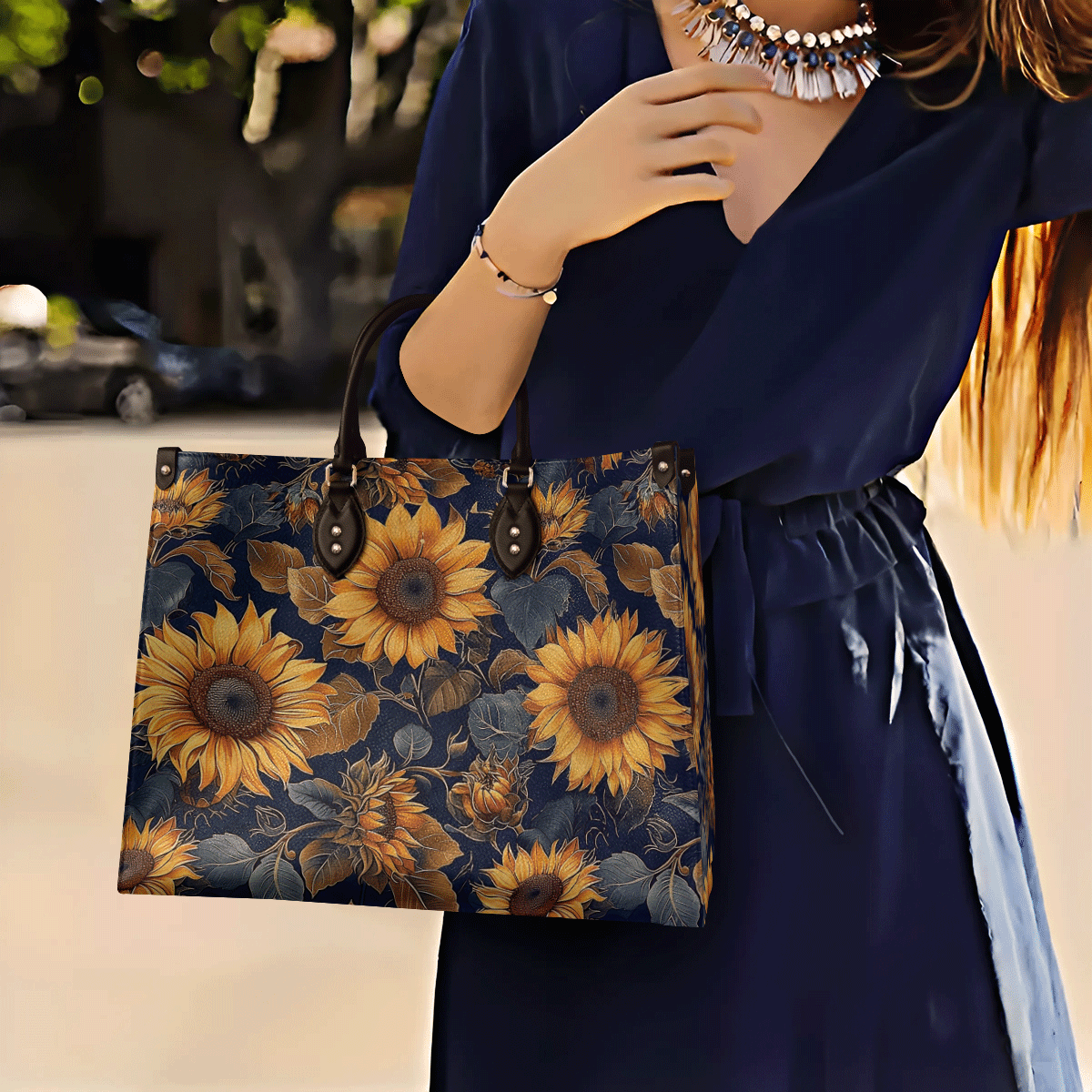 Leather Bag Rustic Sunflower
