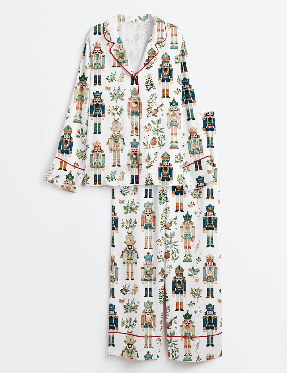 Women’s Nutcracker Soldiers Floral Christmas Long Sleeve Satin Pajama Set