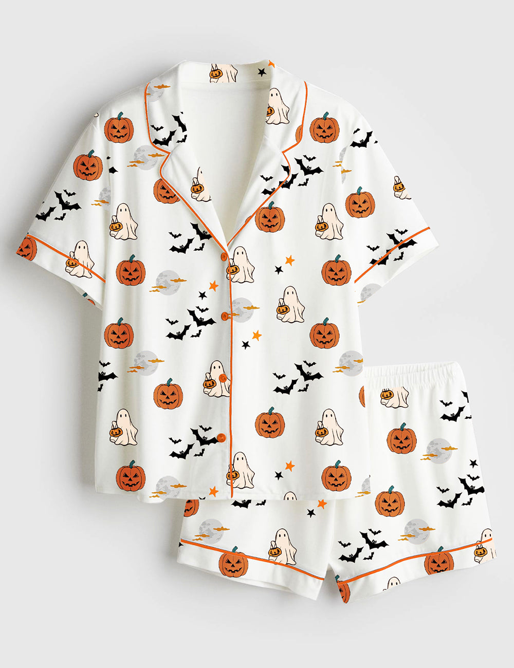 Women’s Spirit Halloween Pumpkin Boo Short Sleeve Satin Pajama Set