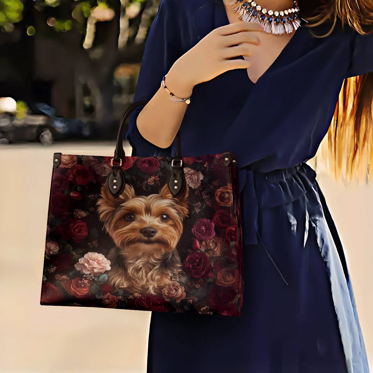 Yorkie Leather Bag Rosey Yorkie Charm