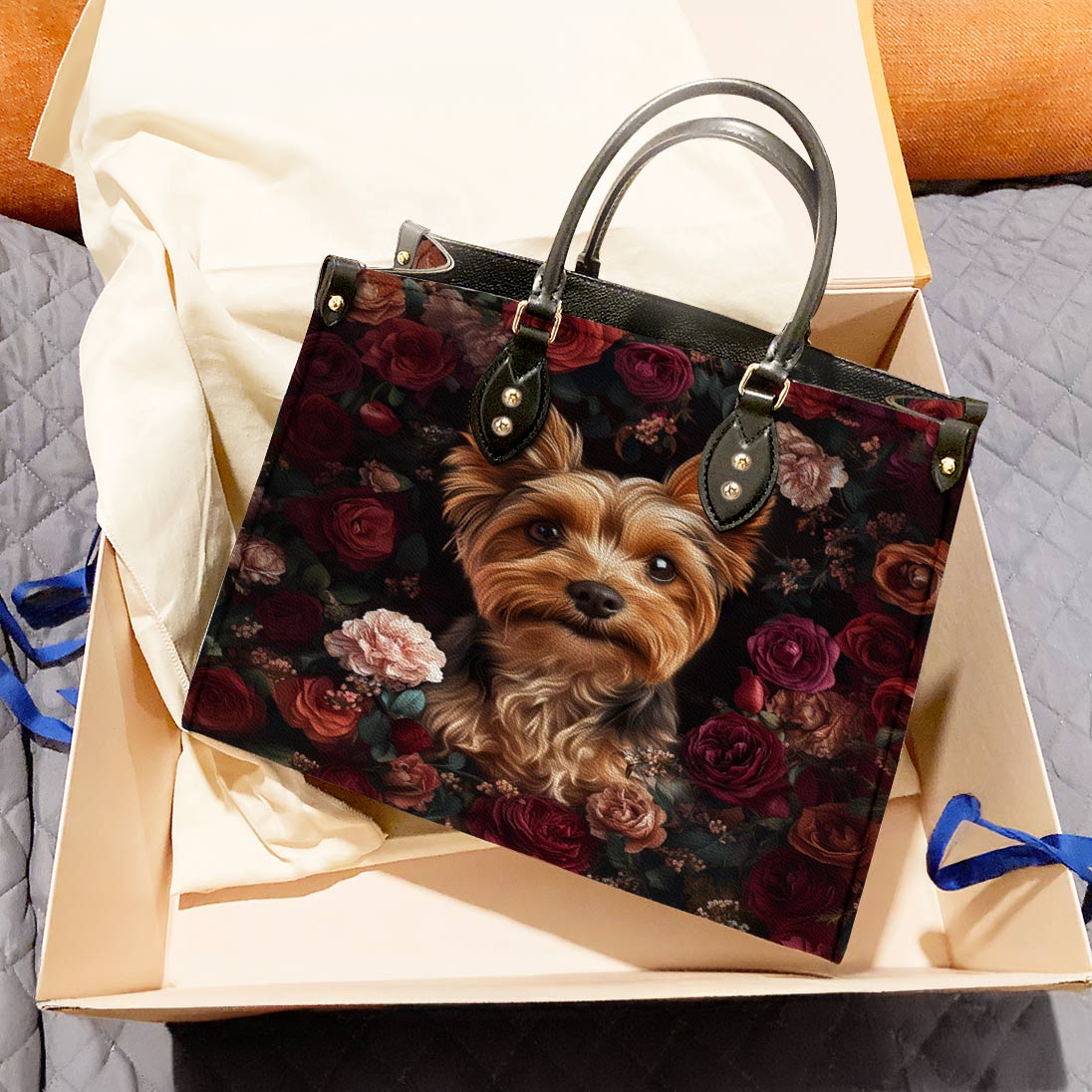 Yorkie Leather Bag Rosey Yorkie Charm