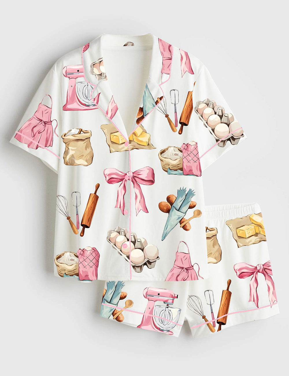 Women’s Baking Coquette Baker Short Sleeve Satin Pajama Set
