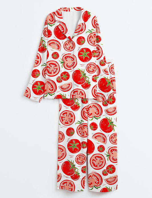 Women’s Fresh Tomato Long Sleeve Satin Pajama Set