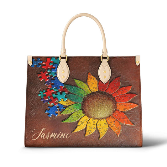 Lorva Personalized Autism Leather Bag Sunflower Connections