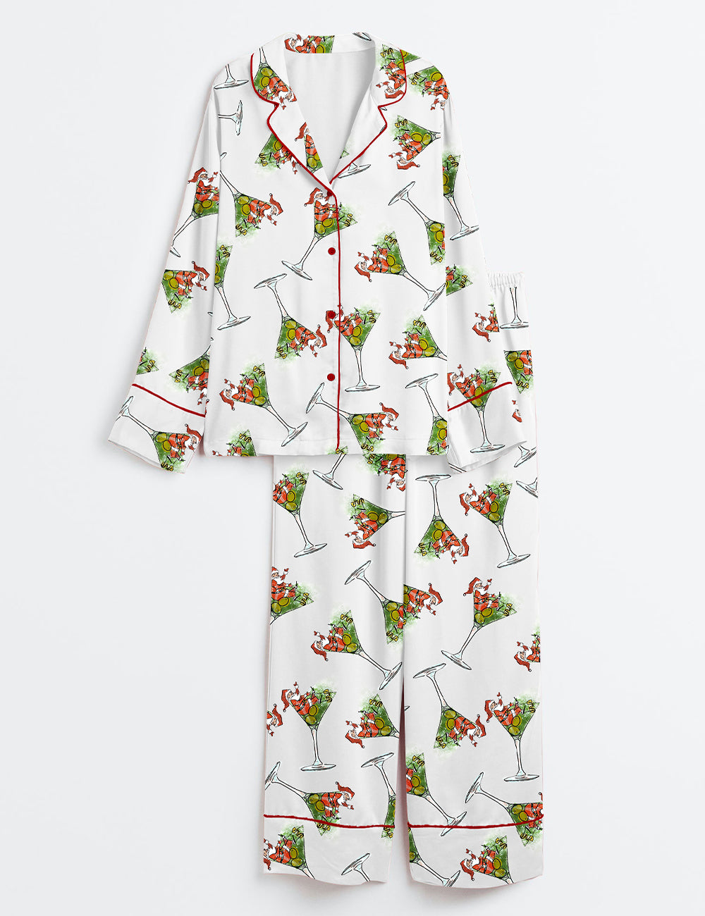 Women’s Christmas Santa Martini Long Sleeve Satin Pajama Set