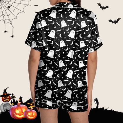 FADAACAI Womens Pajama Sets Women Pajamas Graphic Printed Silk Satin Cute Sleepwear Buttons Short Sleeve Tops Shorts Sets Silk Pajamas For Women Womens Loungewear Set Black S Clearance?