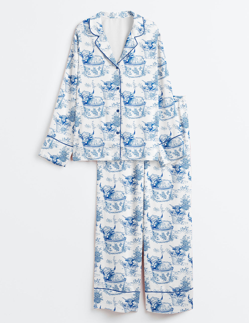 Women’s Highland Cows In Buckets Long Sleeve Satin Pajama Set