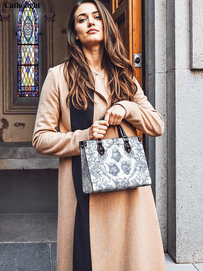 Catholight Sacred Elegance: Blue and White Devotion Leather Bag