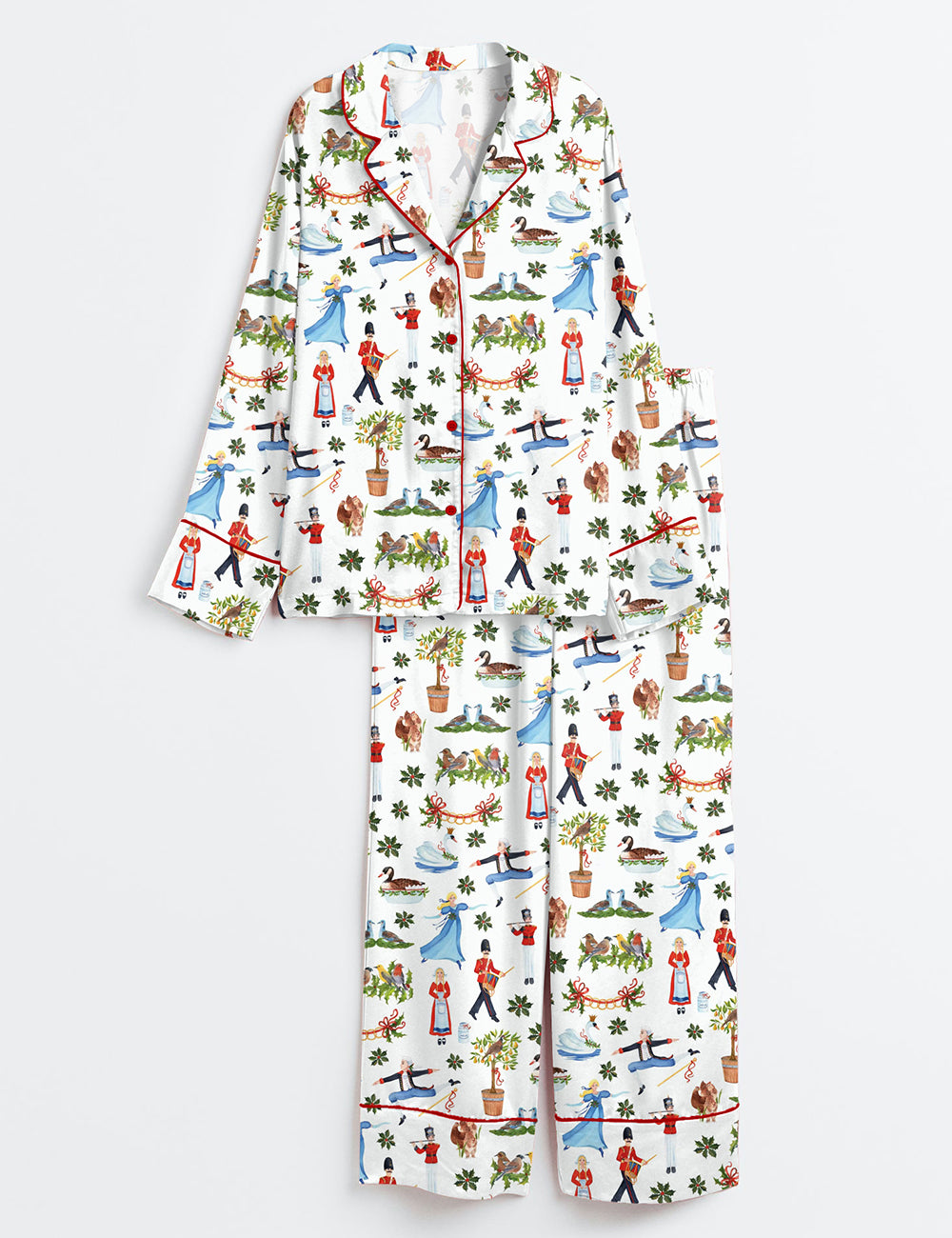 Women’s Twelve Days Of Christmas Long Sleeve Satin Pajama Set