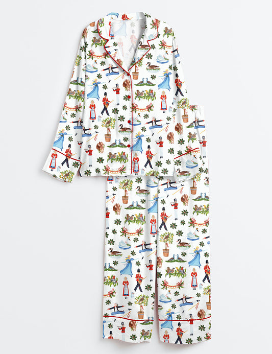 Women’s Twelve Days Of Christmas Long Sleeve Satin Pajama Set