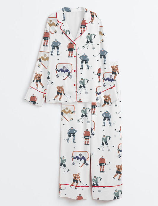 Women's Hockey Player Long Sleeve Satin Pajama Set
