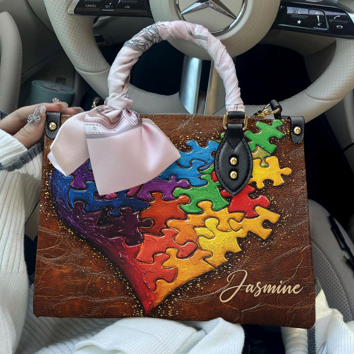 Personalized Autism Leather Bag In My Heart