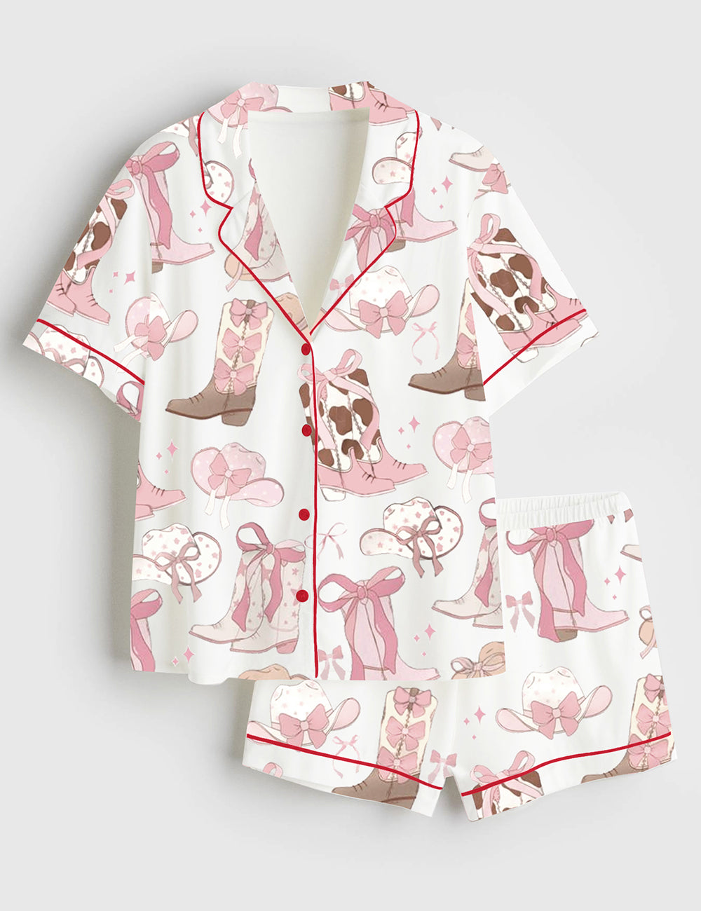 Women's Cowgirl Coquette Short Sleeve Satin Pajama Set
