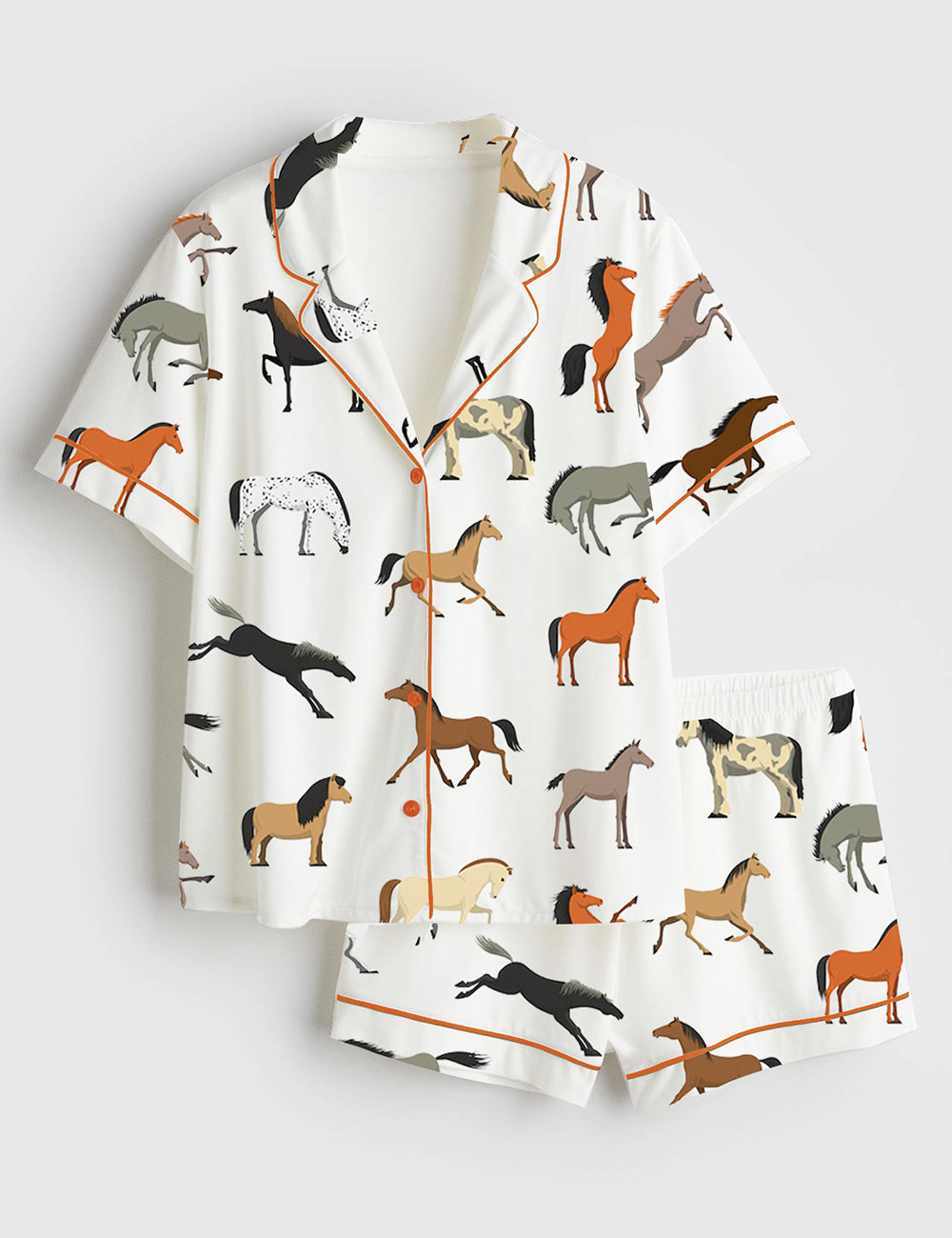 Women's Horse Short Sleeve Satin Pajama Set