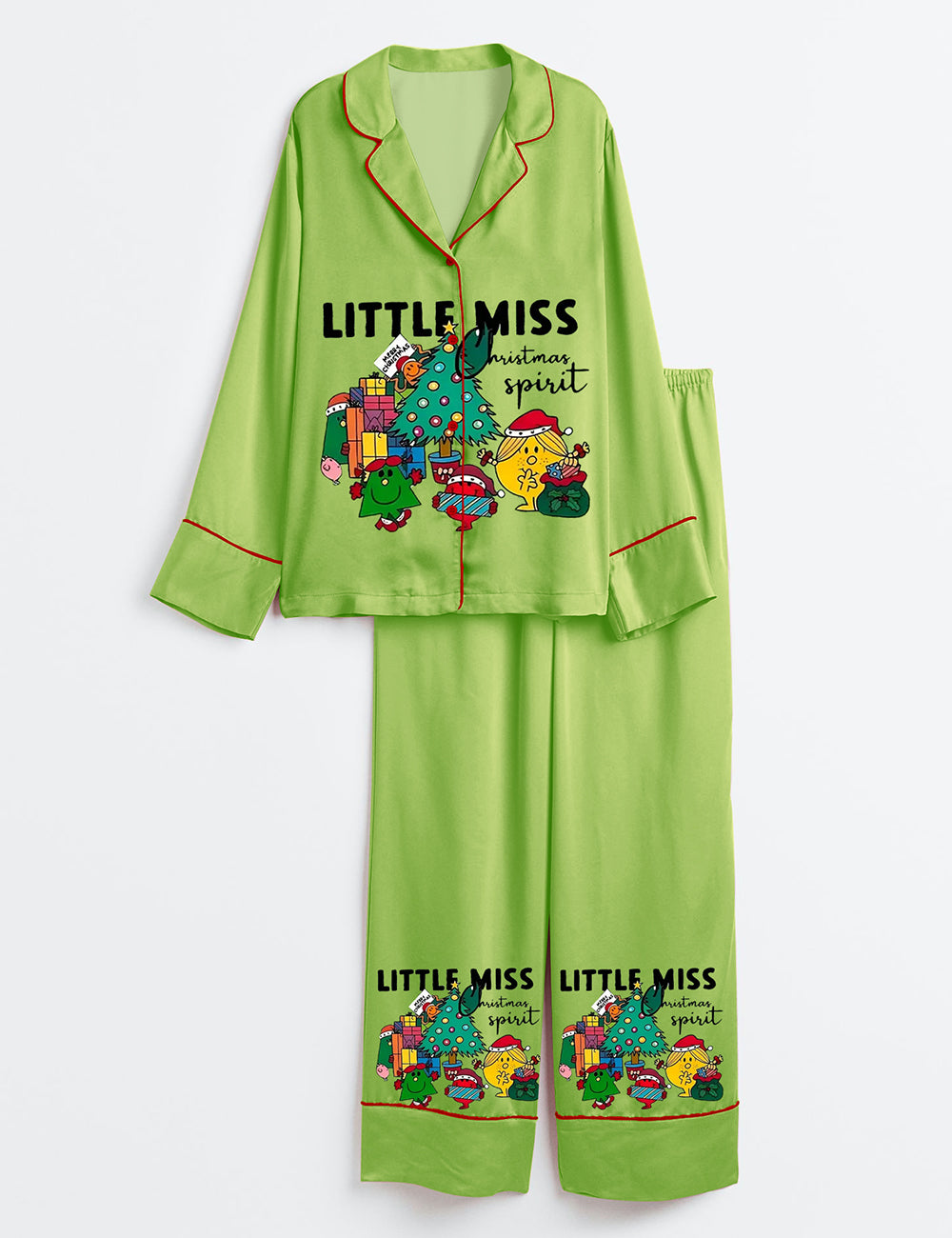 Women’s Little Miss Christmas Spirit Long Sleeve Satin Pajama Set