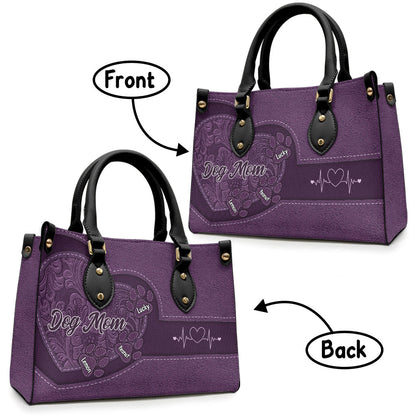 Dog Mom Cat Mom Heart And Paws - Personalized Dog Leather Handbag