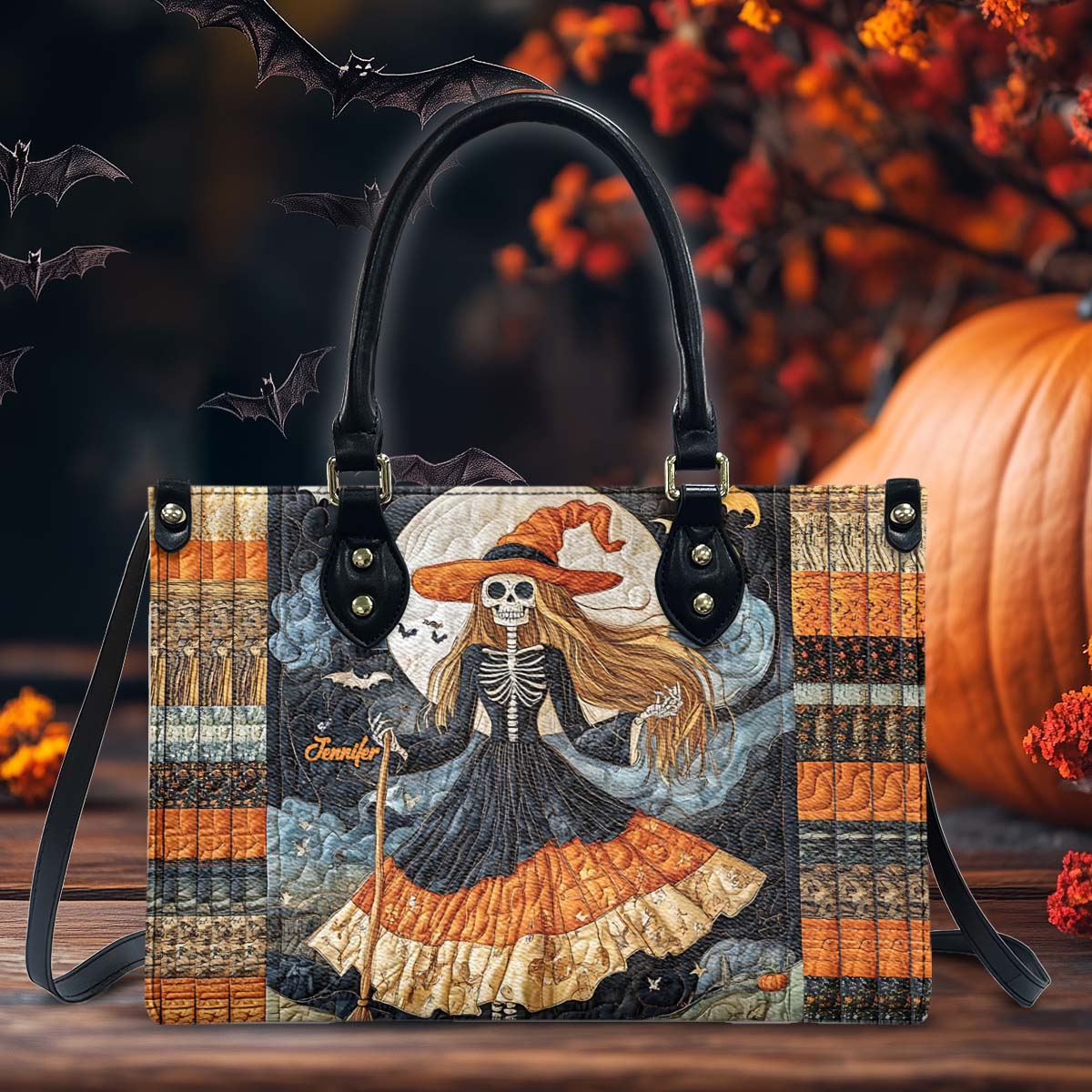 Beautiful Skull Witch - Personalized Witch Leather Handbag
