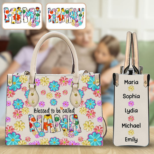 Blessed To Be Called Nana Floral Style - Personalized Grandma Leather Handbag