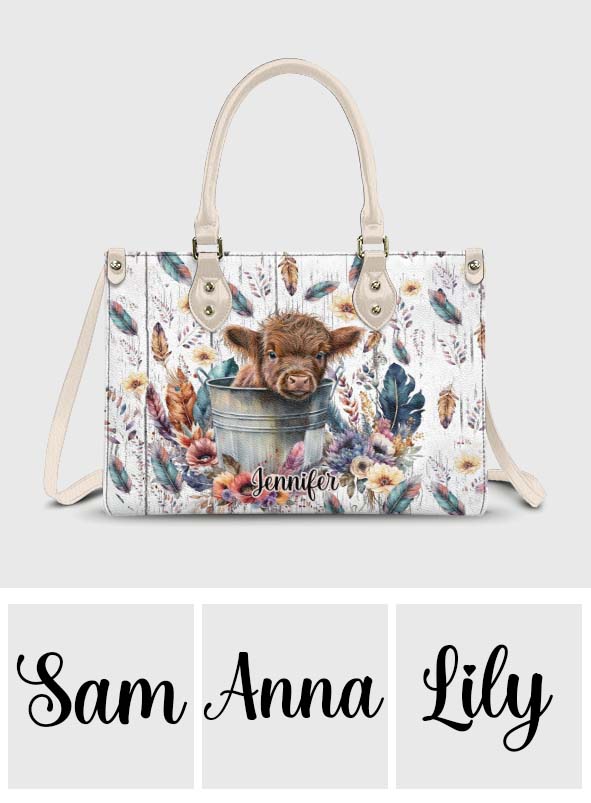 Baby Highland Cow Western Style - Personalized Leather Handbag