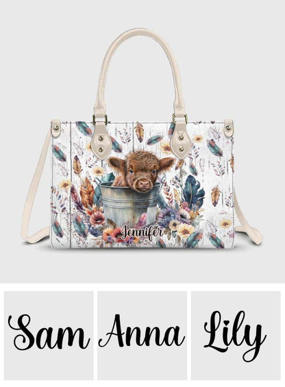 Baby Highland Cow Western Style - Personalized Leather Handbag