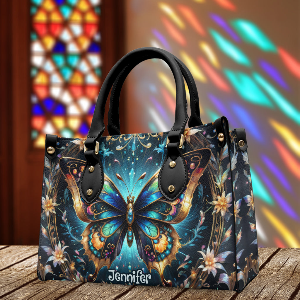 Stunning Gold Metallic Butterfly - Personalized Butterfly Leather Handbag