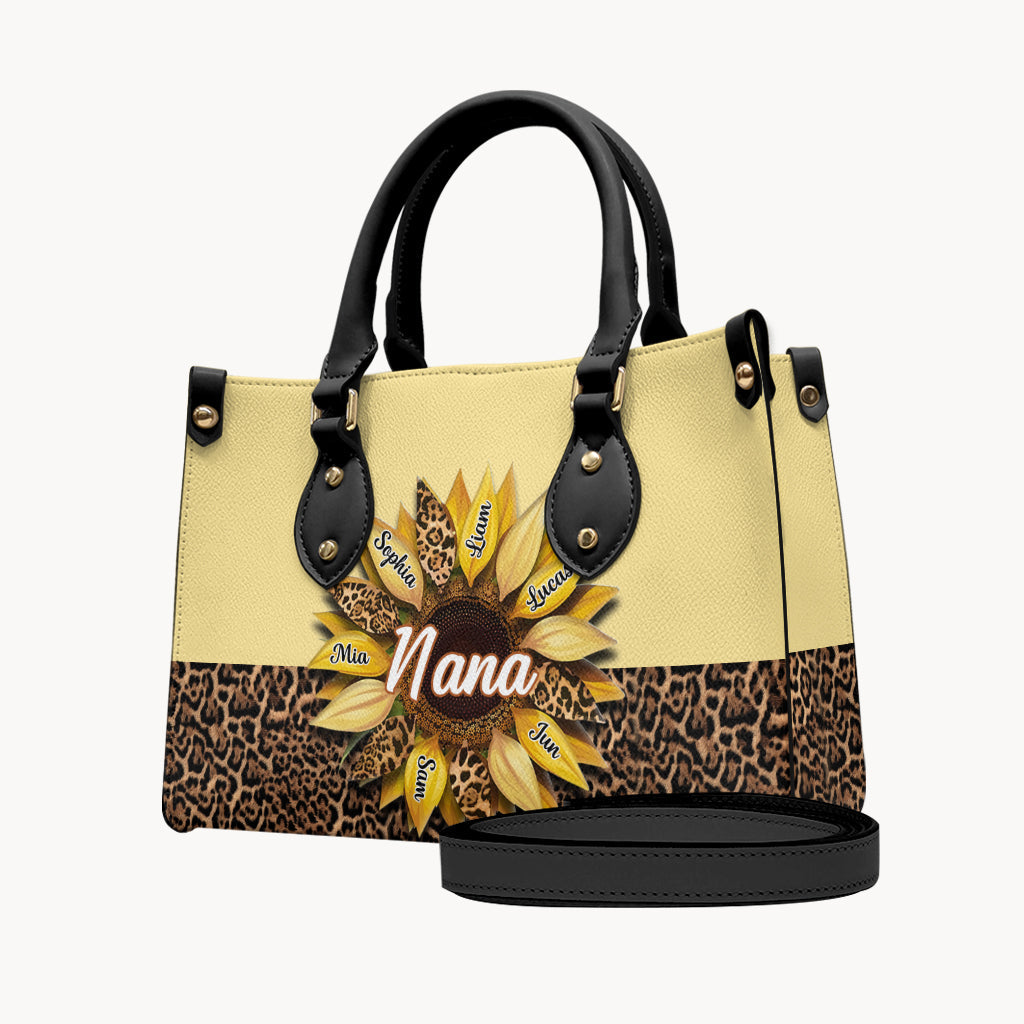 Nana Mom Auntie Family Sunflower - Personalized Grandma Leather Handbag