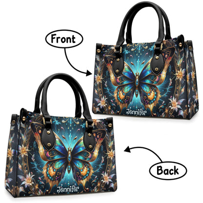 Stunning Gold Metallic Butterfly - Personalized Butterfly Leather Handbag