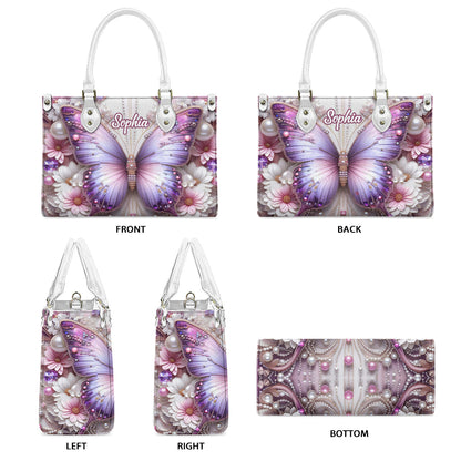 Floral Butterflies - Personalized Butterfly Leather Handbag