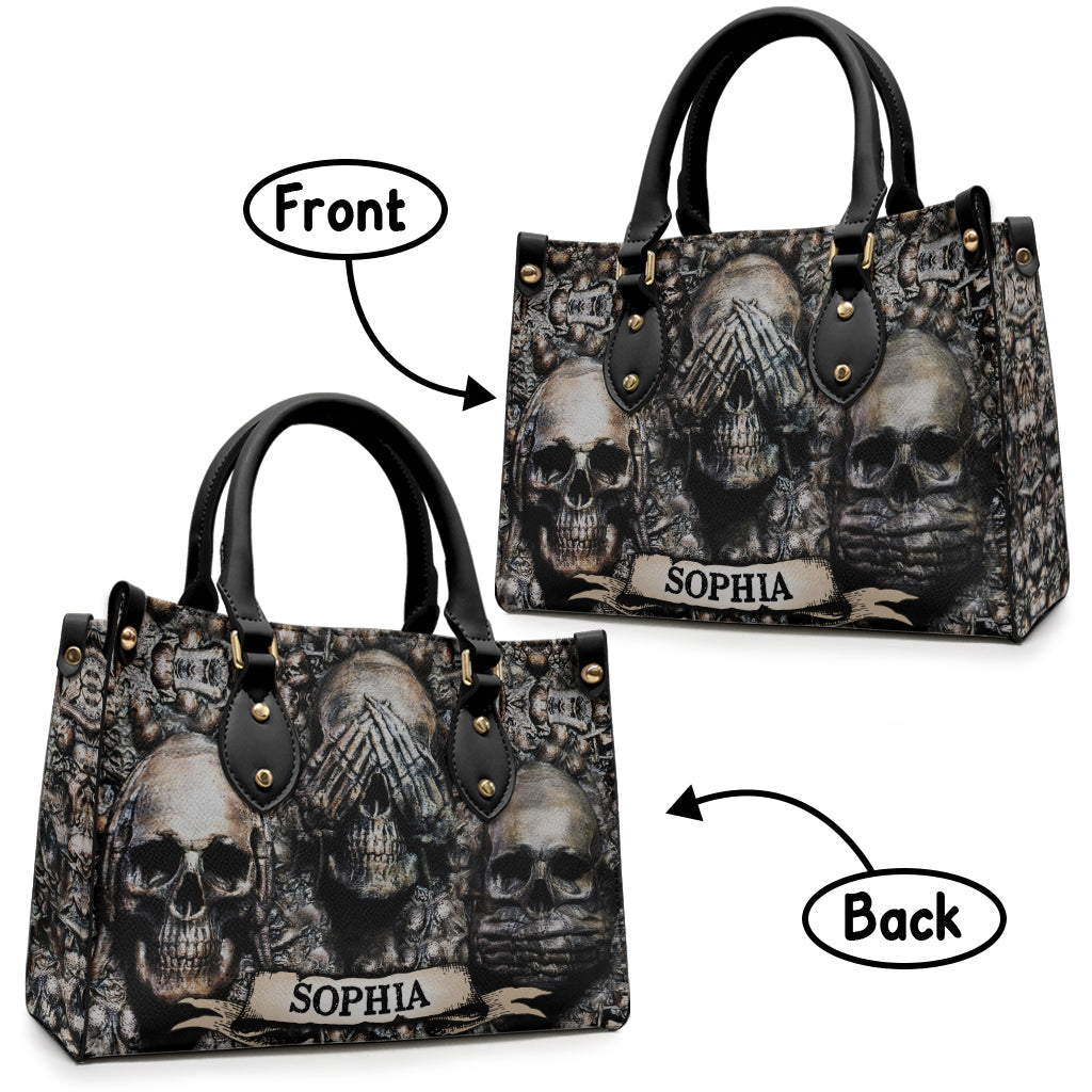 Three Wise Skulls - Personalized Skull Leather Handbag