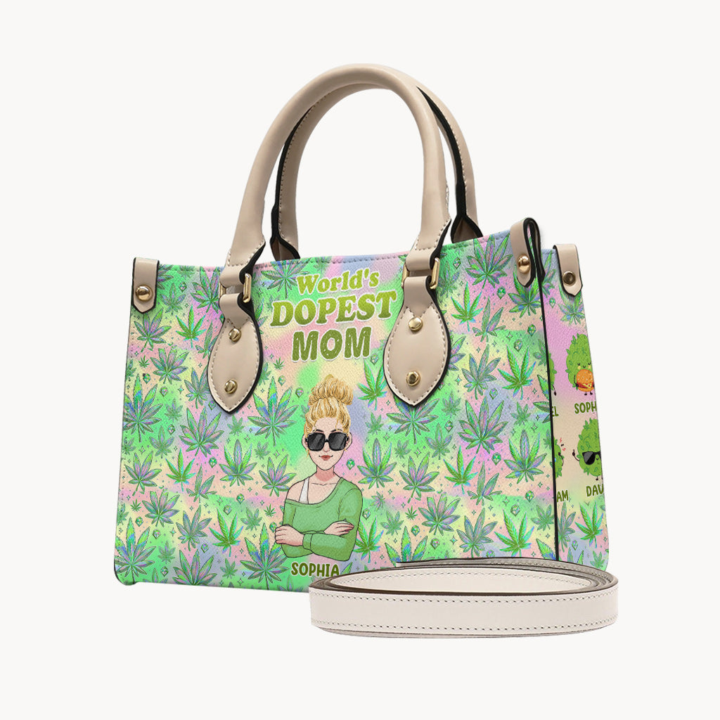 Mommy's Little Buds Dopest Mom Ever Any Title - Personalized Weed Leather Handbag