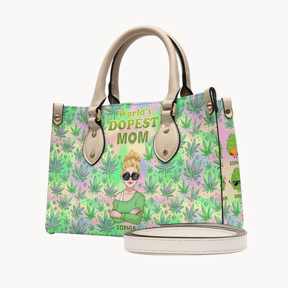 Mommy's Little Buds Dopest Mom Ever Any Title - Personalized Weed Leather Handbag