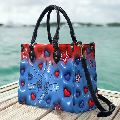 Nana & Grandkids Holding Hands - Personalized Grandma Leather Handbag