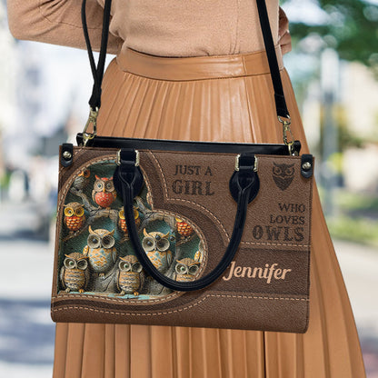 Just A Girl Who Loves Owls - Personalized Owl Leather Handbag