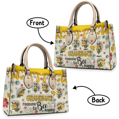 Grandma's Reasons To Bee Happy - Personalized Grandma Leather Handbag