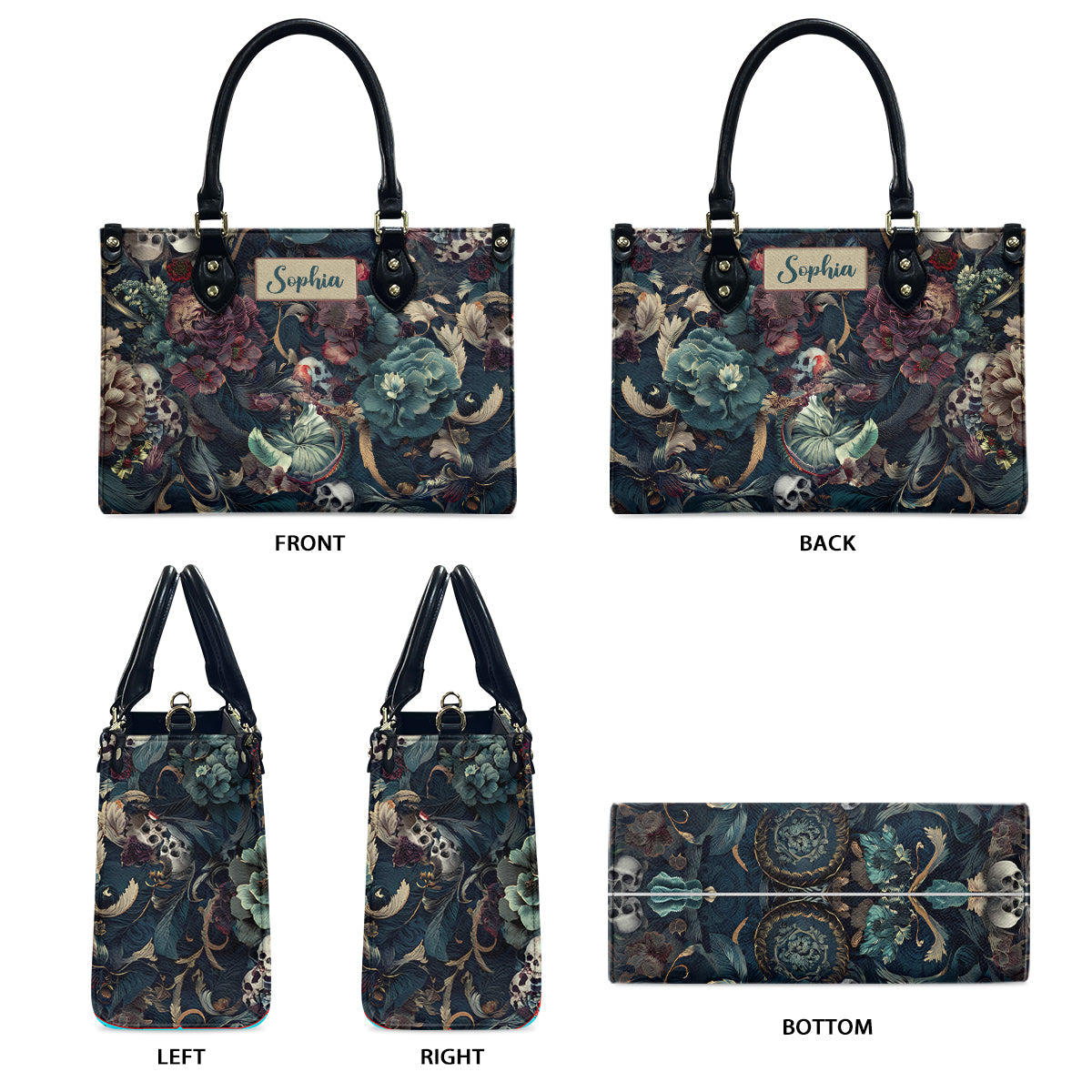 Skull & Flower - Personalized Skull Leather Handbag