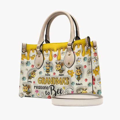 Grandma's Reasons To Bee Happy - Personalized Grandma Leather Handbag