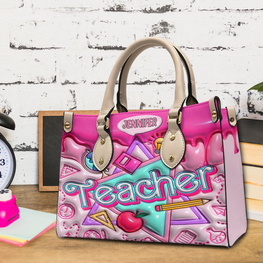 Pink Inflated - Personalized Teacher Leather Handbag