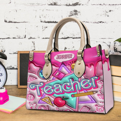 Pink Inflated - Personalized Teacher Leather Handbag