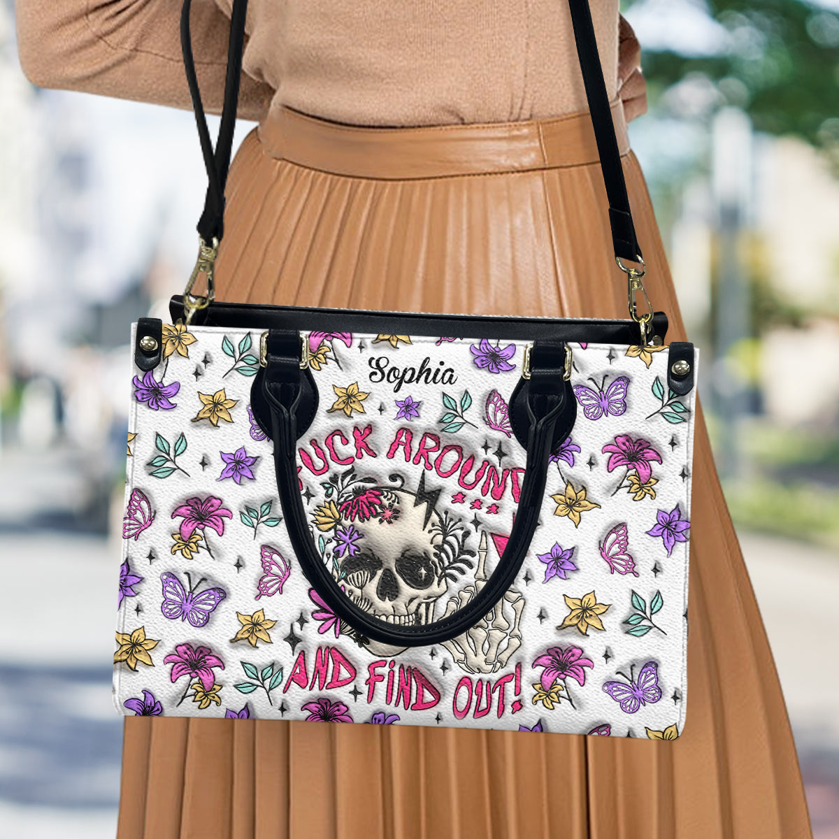 Fuck Around And Find Out - Personalized Skull Leather Handbag