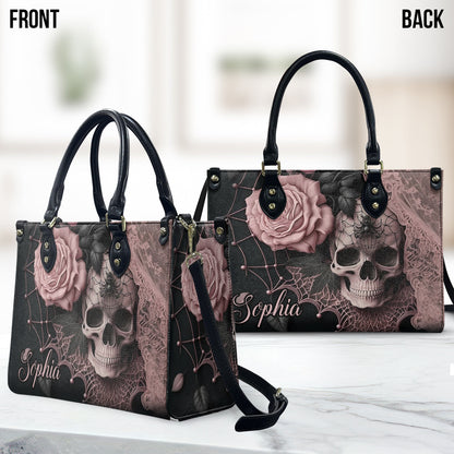 Enchanting Floral & Skull - Personalized Skull Leather Handbag