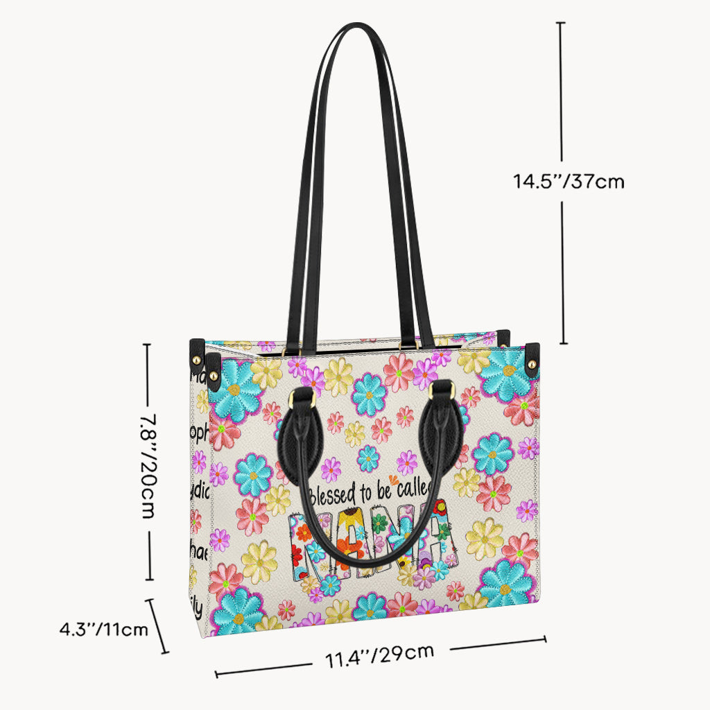 Blessed To Be Called Nana Floral Style - Personalized Grandma Leather Handbag