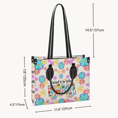 Blessed To Be Called Nana Floral Style - Personalized Grandma Leather Handbag