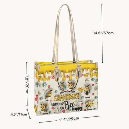 Grandma's Reasons To Bee Happy - Personalized Grandma Leather Handbag