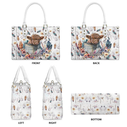 Baby Highland Cow Western Style - Personalized Leather Handbag