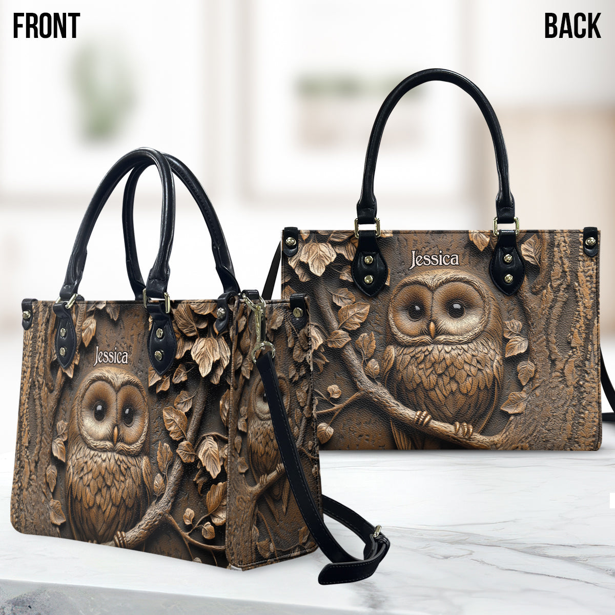 Stunning Owl - Personalized Owl Leather Handbag
