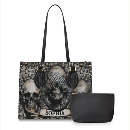 Three Wise Skulls - Personalized Skull Leather Handbag